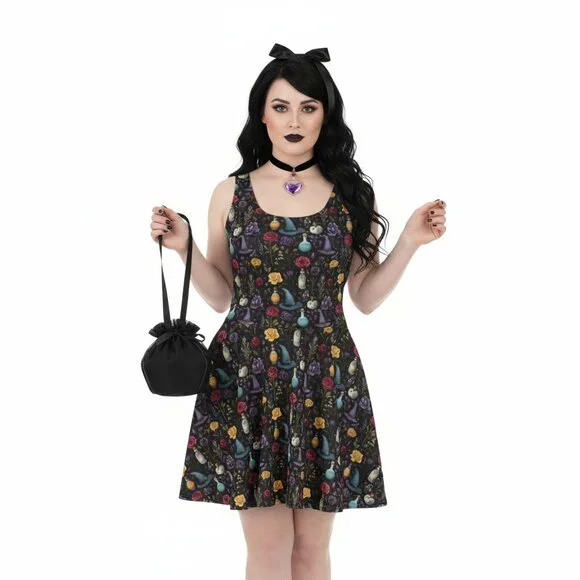 Whimsigoth Witchy Goth Fit & Flare Dress - Picture 13 of 15